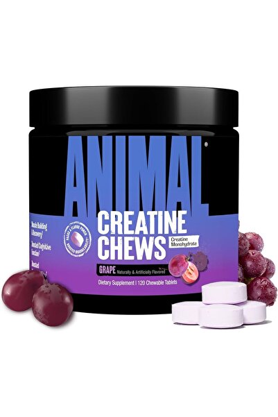 Animal أقراص مضغ الكرياتين لتحسين الأداء بنكهة العنب، 120 قرصًا للمضغ