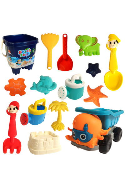 RCO Sand and Beach Toy Set – 15 Pieces + Multicolor Octopus Truck, 3+ Years