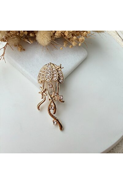 Nes Taşlı Gold Denizanası Broş