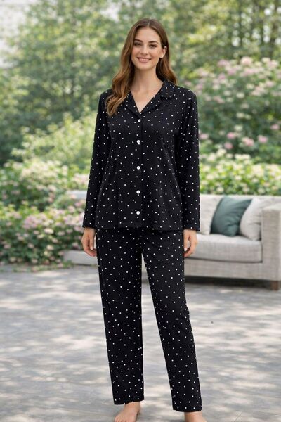 SCM LINGERIE طقم بيجامة قطنية بأزرار أمامية ونقشة نجوم