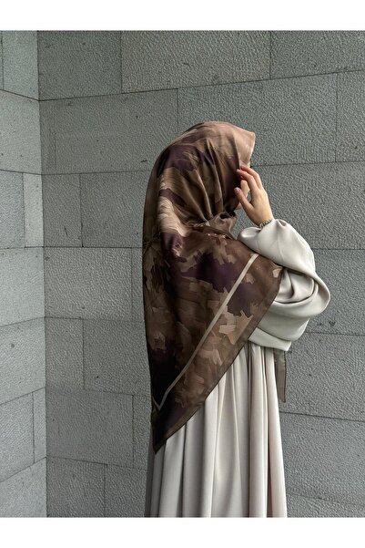 Qalortex Scarf Pamuklu Soft Luna Desen Eşarp-Kahve/Mürdüm