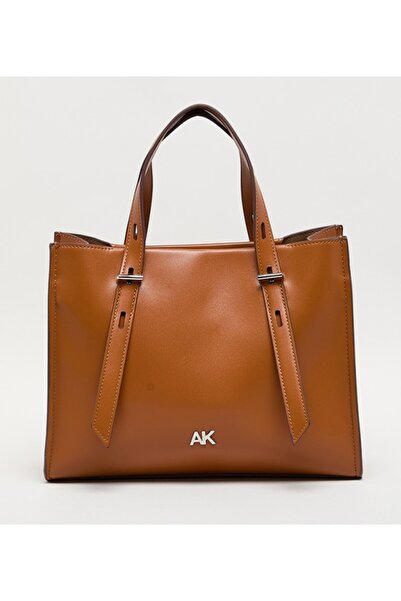 Anne Klein حقيبة تسوق من الجلد الصناعي مزينة بشعار العلامة التجارية وسحاب إغلاق