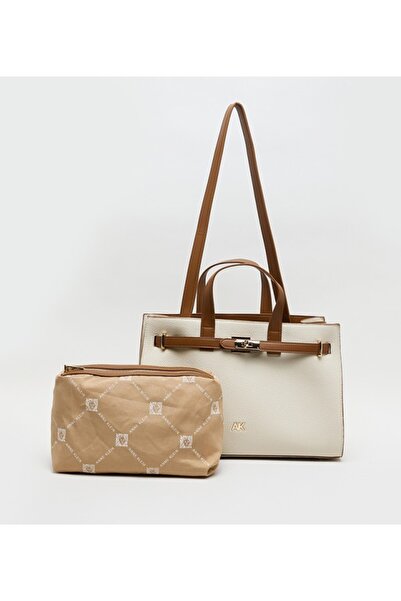 Anne Klein طقم حقائب يد من الجلد الصناعي بتفاصيل متباينة