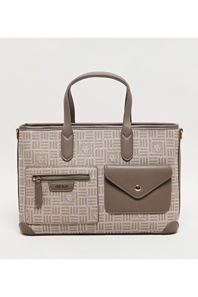 Anne Klein حقيبة يد من الجلد الصناعي بنقوش وجيب أمامي