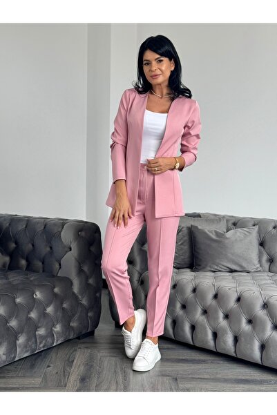 RAMONA BADESCU EXCLUSIVE Compleu elegant roz cu sacou cambrat și pantaloni co...