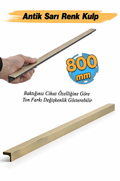 Badem10 Lada Antik Sarı Renk Metal 800 mm 80 cm Uzun Mobilya Çekmece Dolap Ku...