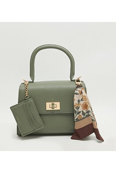 Anne Klein حقيبة يد علوية مزينة بشعار معدني وتفاصيل وشاح معدني