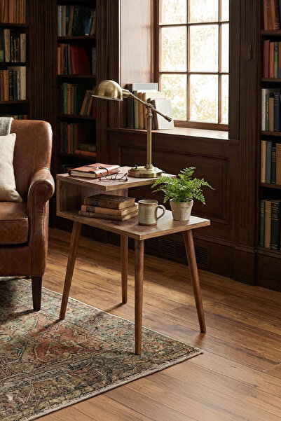 DEQQU Libra 62x45x30cm Kitaplıklı Yan Sehpa 2 Katlı Koltuk Yanı Organizer Çam...