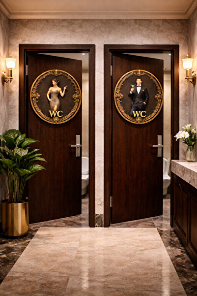 Fumor 2’li Set Yuvarlak WC Tabelası | Art Deco Figürlü Tasarım | Şık Kapı Dekoru