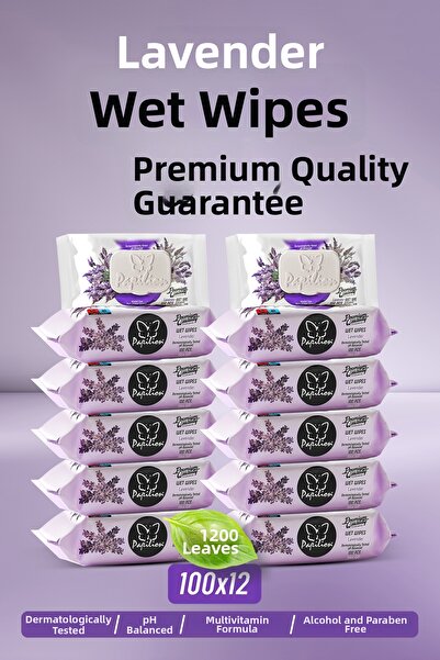 Papilion Premium Lavender Wet Towels - 100x12 Leaf Extract, 1200 pcs