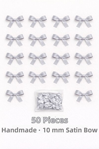 Ak Tuhafiye Gray Bow Satin Ribbon – 10 mm Decoration, Wedding Candy, Gift, Do...