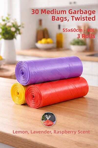 Destpak 30 Medium Size Drawstring Trash Bags - Extra Strong - Lemon, Lavender...