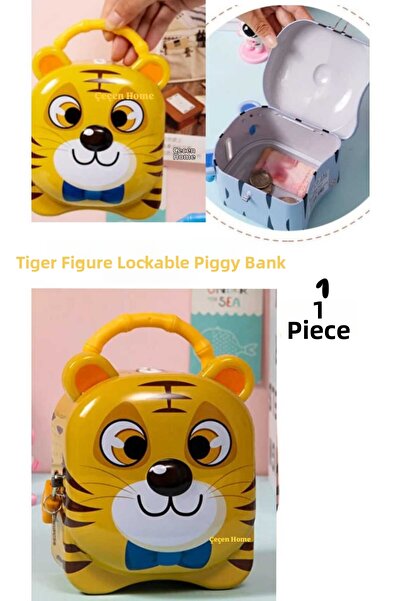 ÇEÇEN HOME Pușculiță metalică cu figurină tigru, cu geantă și lacăt, pușculiț...