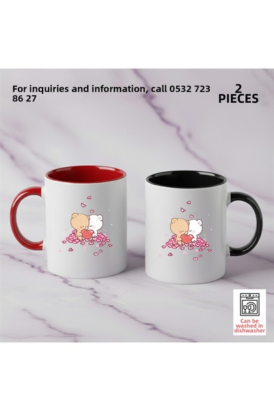 Ceymas Hediyelik Gift Bubu Dudu Couples Coffee Cup Gift Custom Printing (Doub...
