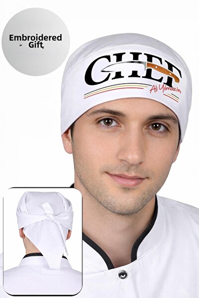 Üniformanya Bandana de bucătar cu broderie cu nume, cadou și cuțit, bandana d...