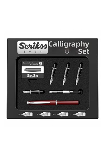 Scrikss Calligraphy Pen Set 7-Piece Set Burgundy with Spare Nib and Ink Gift