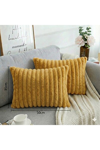 pufftable Set de 2 huse de pernă din pluș cu fir texturat, 35*50, culoare gal...