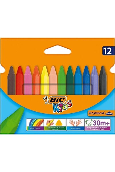Bic أطفال بلاستيك ديكور طلاء باستيل مثلث لا يلوث اليدين 12 لونًا