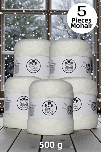 Ece Örgü Tasarım Atölyesi Bianco Sottile, White, Fine Mohair Yarn with Lots o...