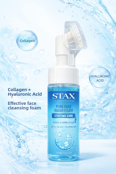 Tri Stax رغوة تنظيف الوجه بالكولاجين وحمض الهيالورونيك من ستاكس (مع جهاز)