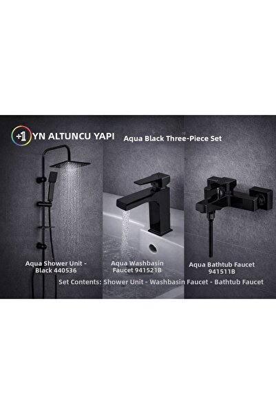 Newarc وحدة دش أكوا بلاك ثلاثية + صنبور حوض + صنبور حمام