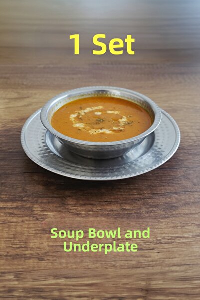 Binbir Trend طقم وعاء شوربة وطبق سفلي بنمط تشكيل معدني جذاب، طقم أطباق شوربة ...