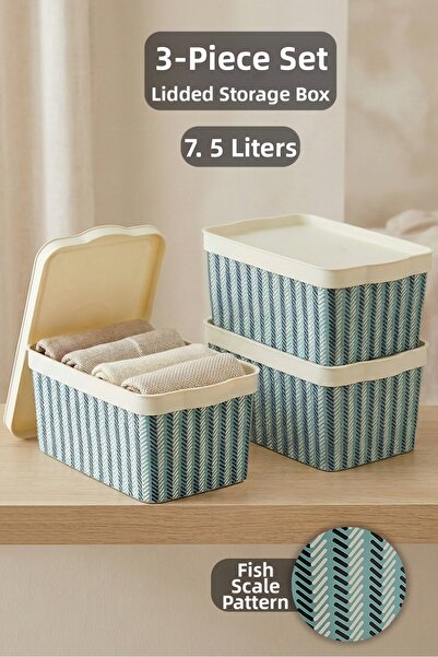 Meleni Home 3-Piece Lid Storage Box - Decorative Patterned Multi-Purpose Clos...