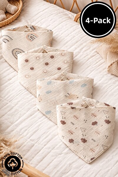 Miniel مجموعة من 4 قطع من قماش الموسلين المطبوع من القطن العضوي بنسبة 100% لل...