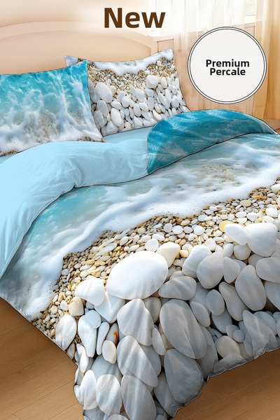 MonoHome طقم غطاء لحاف فاخر من القطن 100% بنقشة بيركال، طقم غطاء لحاف مزدوج ر...