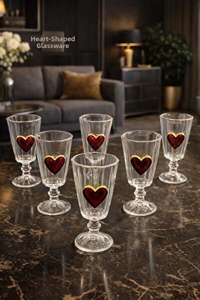 YzHome 6-Piece Crystal Glass Flute Coffee Side Glass Heart Glass with Heart 75ml