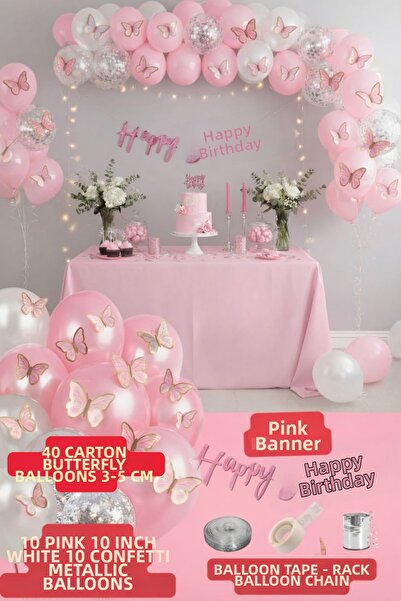 Baloncu Nene Happy Birthday Lettering Silver Confetti 30 Pieces Butterfly Pin...