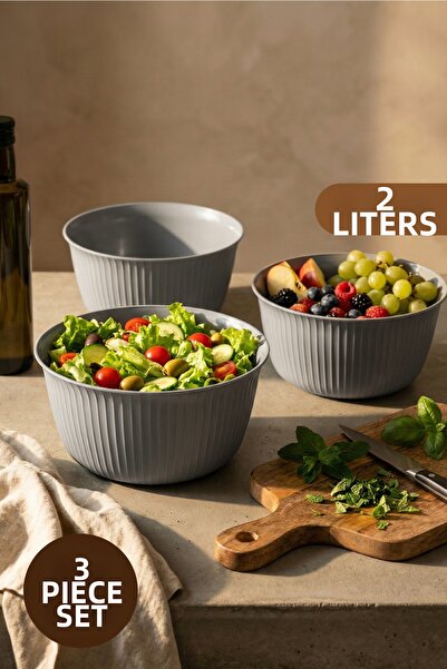 Vienev 3-Piece 2 Liter Plastic Mixing and Storage Bowl Set Gray