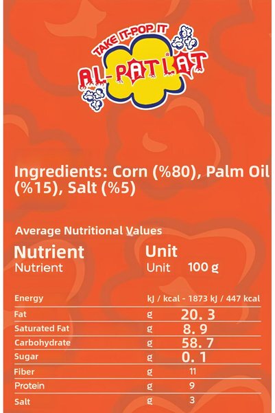 AL-PATLAT Microwave Popcorn 80 g X 10 Packs - Ready in 3 Minutes - 100% Made in Turkey