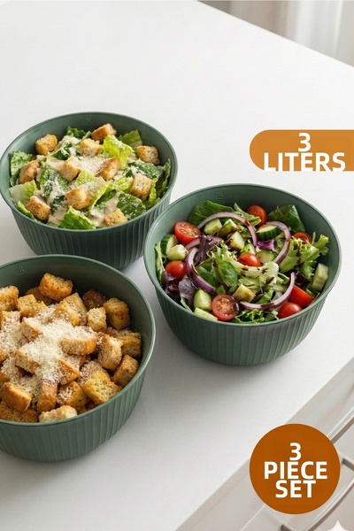 Vienev 3-Piece 3 Liter Plastic Mixing and Storage Bowl Set Green