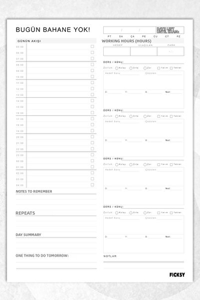 Ficksy Study Planner - A4 Size - Daily Planner - To-Do List - 30 Sheets - Dai...