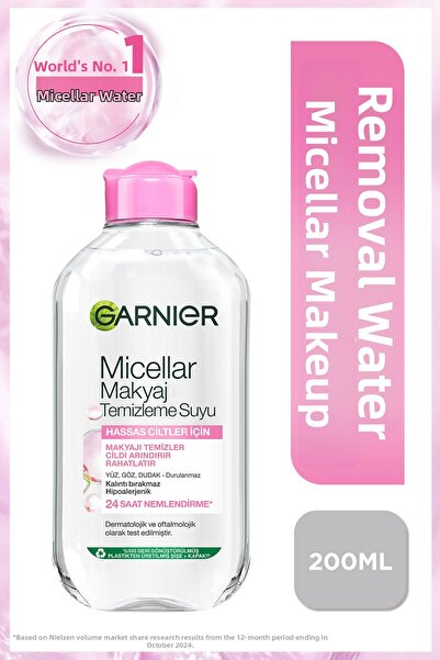Garnier Micellar Makeup Cleansing Water 200ml, 24 Hour Moisturization, Sensitive Skin, Vegan&Cruelty Free