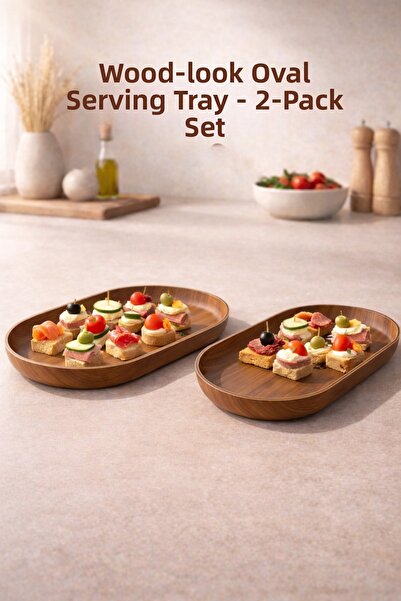 CASTEROLİ Wooden Look Oval Large Presentation Plate Set of 2