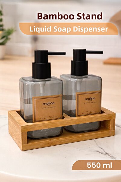 naturelove Комплект от 2 стъклени дозатора за течен сапун - декоративна дърве...