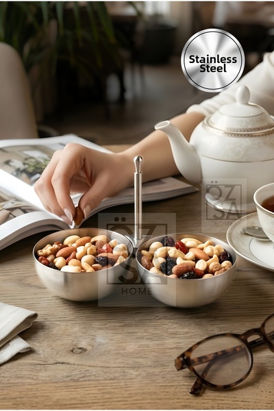 ÖzSa Home 2-Piece Snack Bowl Stainless Steel Matte Nut Bowl Jam Bowl with Met...