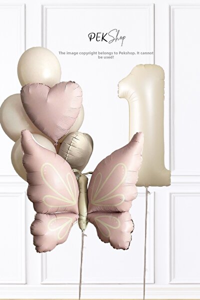 PEKSHOP 1 Year Old Balloon Retro Pink Butterfly 1 Year Old Birthday Balloon C...