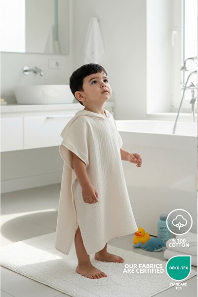 Lilalinda Baby/Child Bathrobe 4 Layers Muslin Gray Embroidered 100% Cotton - ...