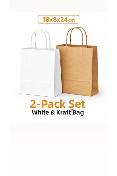 figanlar ambalaj 2 χρώματα 50 τεμάχια με λαβή στριφτή 18x8x24 Kraft και λευκή...