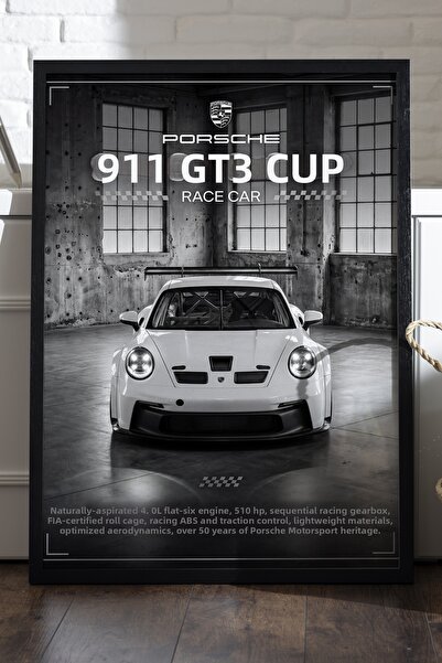 Duvarda Αφίσα Porsche 911 GT3 Cup με μαύρο ξύλινο πλαίσιο, διακοσμητικός πίνα...