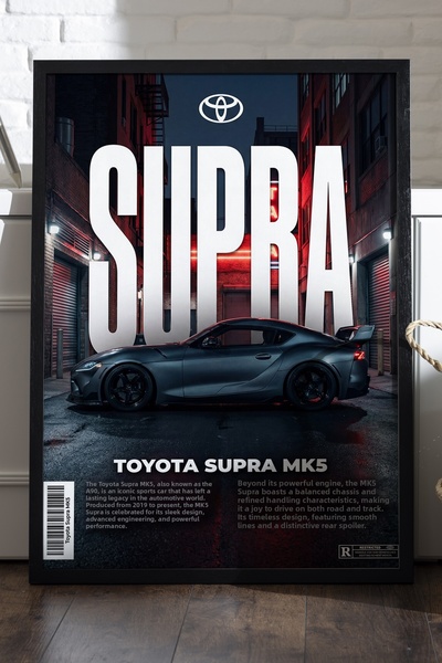 Duvarda Αφίσα Toyota Supra με μαύρο ξύλινο πλαίσιο, διακοσμητικός πίνακας τοί...