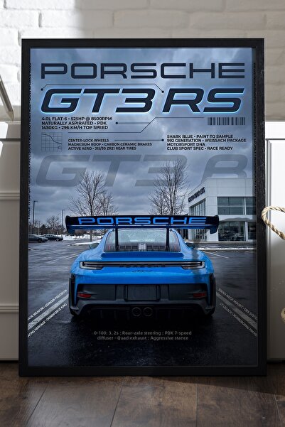 Duvarda Αφίσα Porsche GT3 RS με μαύρο ξύλινο πλαίσιο, διακοσμητικός πίνακας τ...