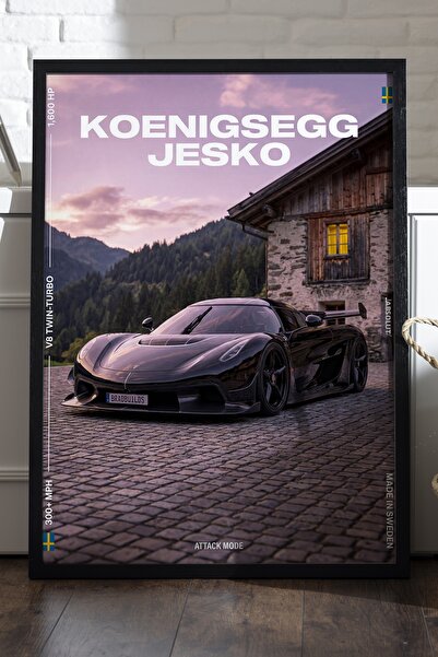 Duvarda Αφίσα Koenigsegg Jesko με μαύρο ξύλινο πλαίσιο, διακοσμητικός πίνακας...