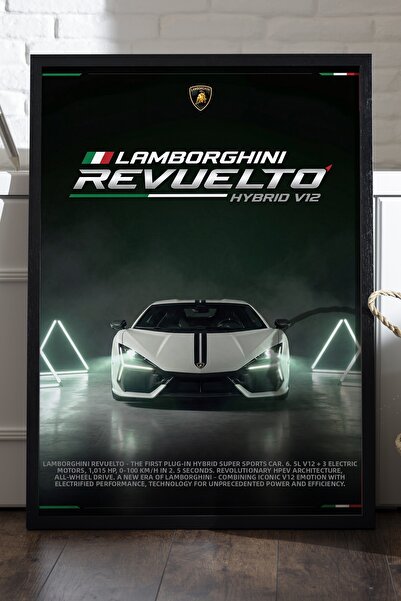 Duvarda Постер „Lamborghini Revuelto“ с черна дървена рамка, декоративна карт...
