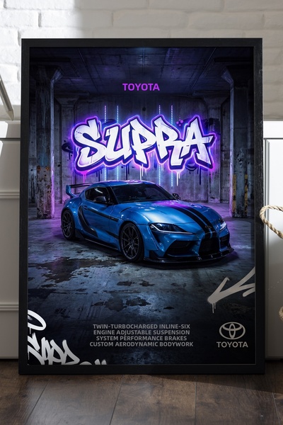 Duvarda Αφίσα Toyota Supra με μαύρο ξύλινο πλαίσιο, διακοσμητικός πίνακας τοί...