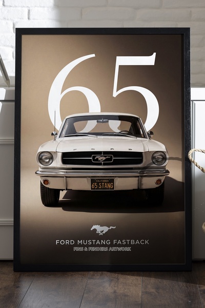 Duvarda Αφίσα Ford Mustang Fastback με μαύρο ξύλινο πλαίσιο, διακοσμητική ζωγ...