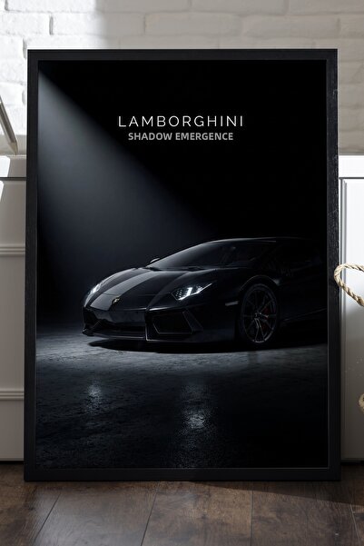 Duvarda Αφίσα Lamborghini Aventador με μαύρο ξύλινο πλαίσιο, διακοσμητικός πί...